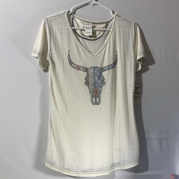 Cowgirl Hardware Cavenders Cow Skull T Shirt Womens Medium Nwt - Picture 1 of 8